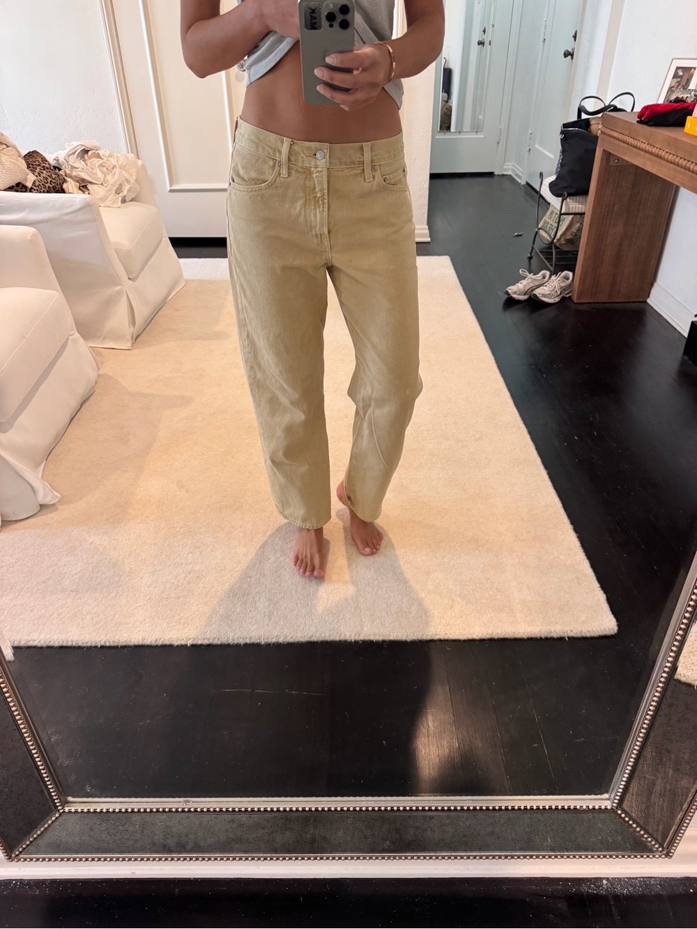 pistola Straight Leg Jeans in Light Olive - Picture 3 of 14